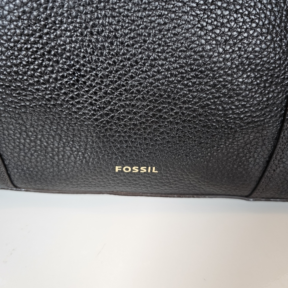  ✨ Fossil Jenna Black Pebbled Leather Tol Zip Tote Bag - EUC - Picture 6 of 9